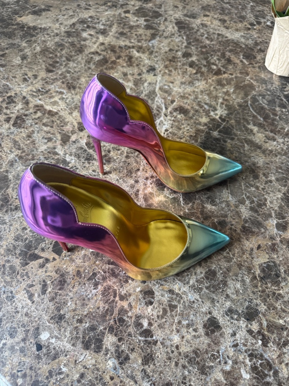 Christian Louboutin hot chick boreal metallic gold pink stiletto 100mm sz 39 - Picture 2 of 11